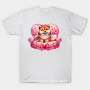 Valentine Chow Chow Dog in Bed T-Shirt